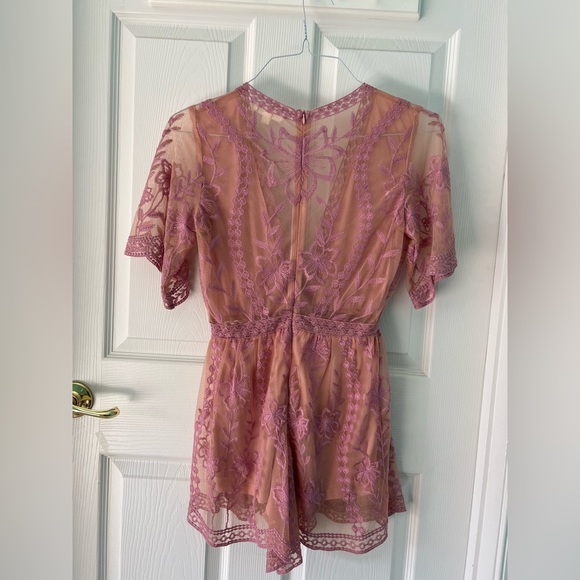 Pink Honey Punch Lace Floral Romper - Picture 3 of 4